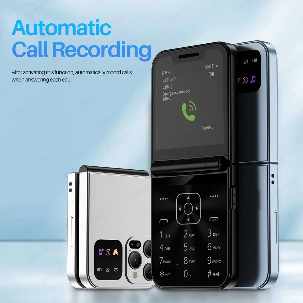 SERVO A50 Pro Dual SIM Flip 2G Bar Phone for Seniors - Black / Language 1 - 4