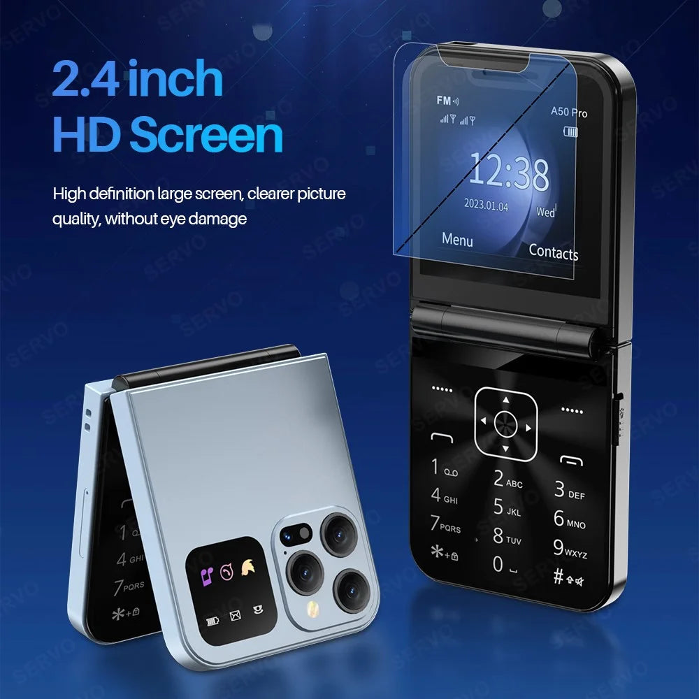 SERVO A50 Pro Dual SIM Flip 2G Bar Phone for Seniors - Black / Language 1 - 6