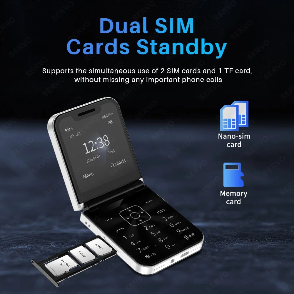 SERVO A50 Pro Dual SIM Flip 2G Bar Phone for Seniors - Black / Language 1 - 7