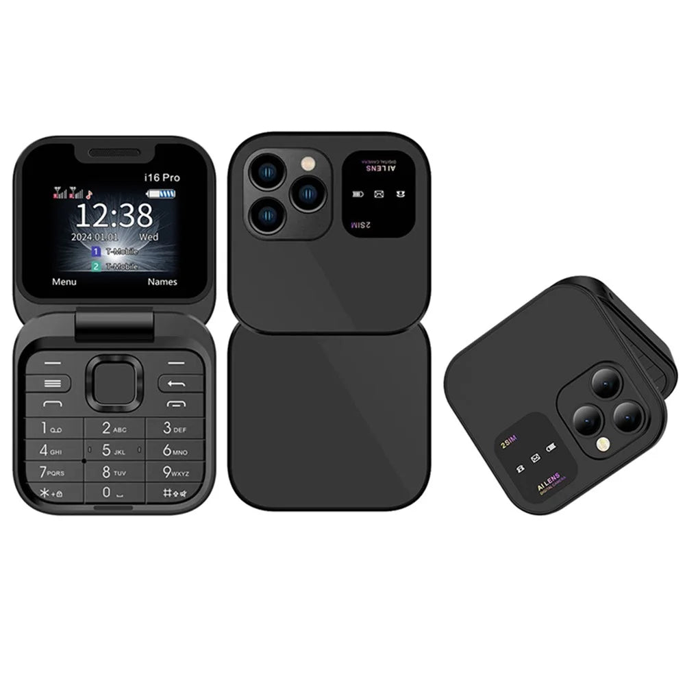 SERVO i16 Pro - Dual SIM 2G 32MB+32MB Flip Foldable Phone - Black - 1