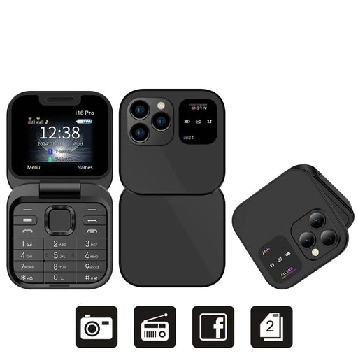SERVO i16 Pro - Dual SIM 2G 32MB+32MB Flip Foldable Phone - Black - 2