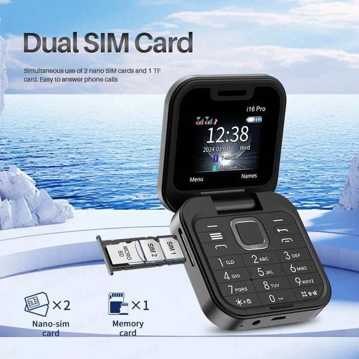 SERVO i16 Pro - Dual SIM 2G 32MB+32MB Flip Foldable Phone - Black - 6