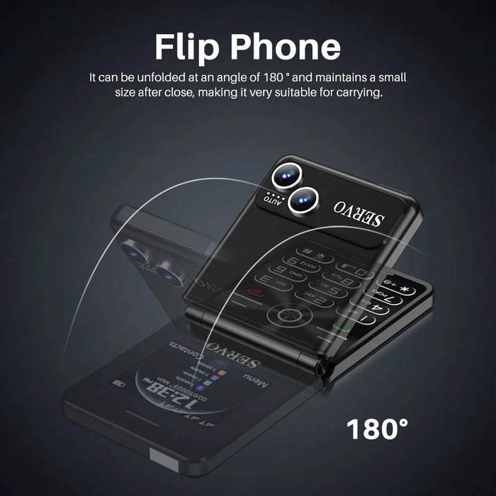SERVO IP15 Flip Foldable 2G Phone 2.4 inch HD Screen - Black / Language 1 - 2