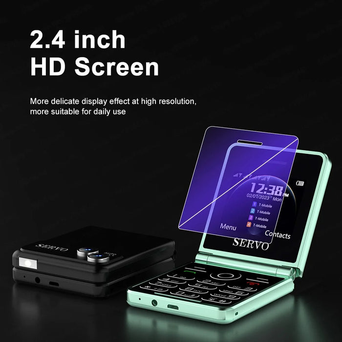SERVO IP15 Flip Foldable 2G Phone 2.4 inch HD Screen - Black / Language 1 - 6