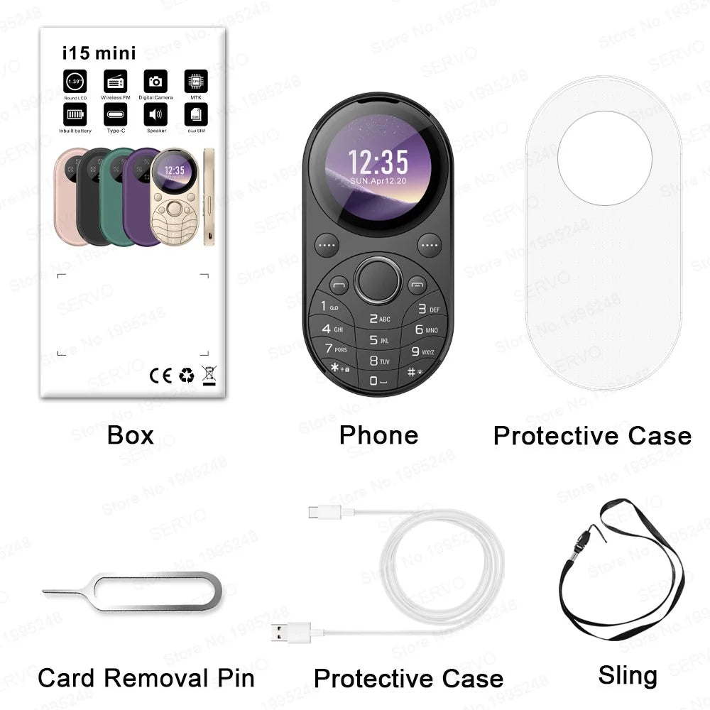 SERVO i15 Mini Dual SIM Miniature Circular 2G Feature Phone - Green - 5