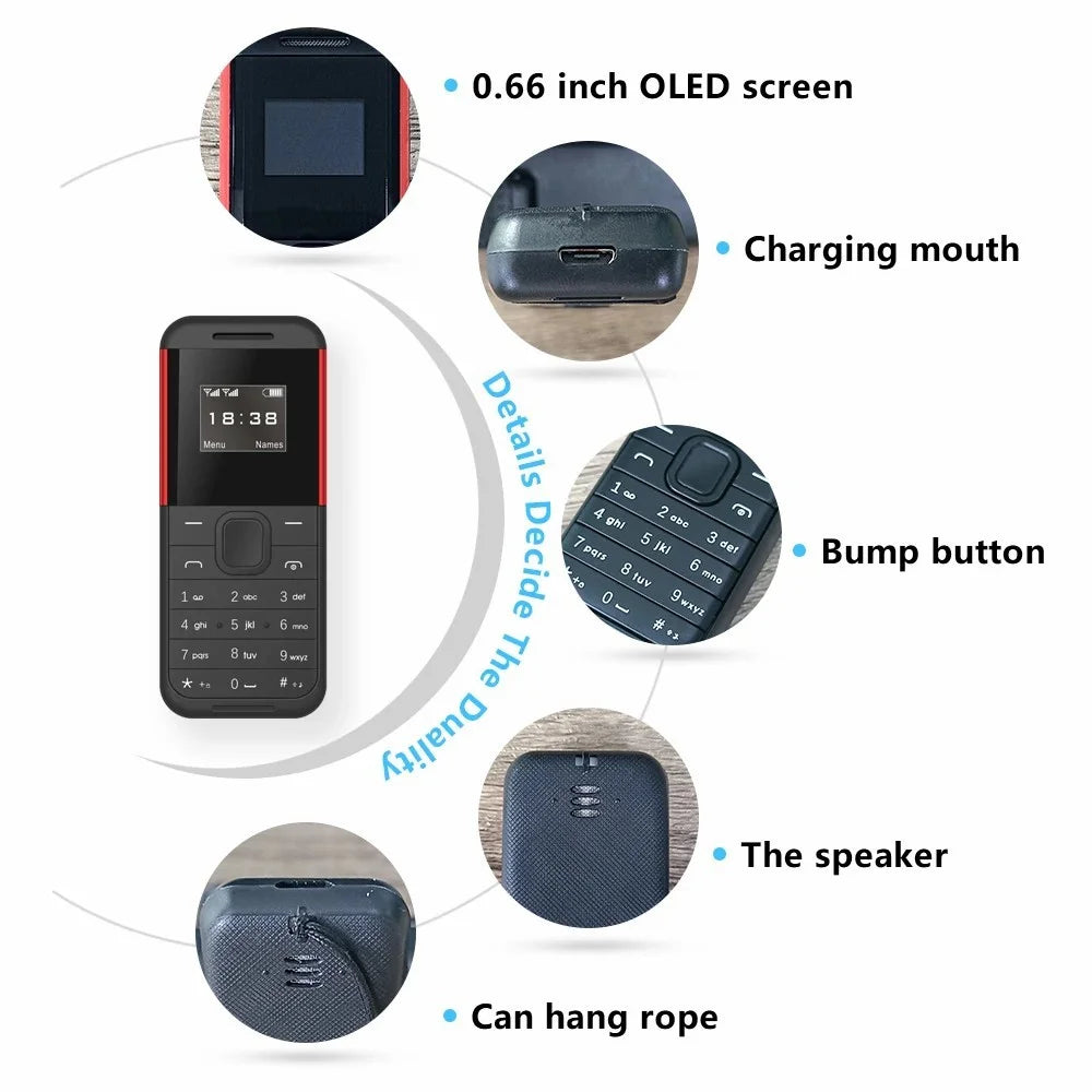 BM222 0.66-Inch Mini Dual SIM Standby Phone Portable Bar Phone - Black / Red - 4
