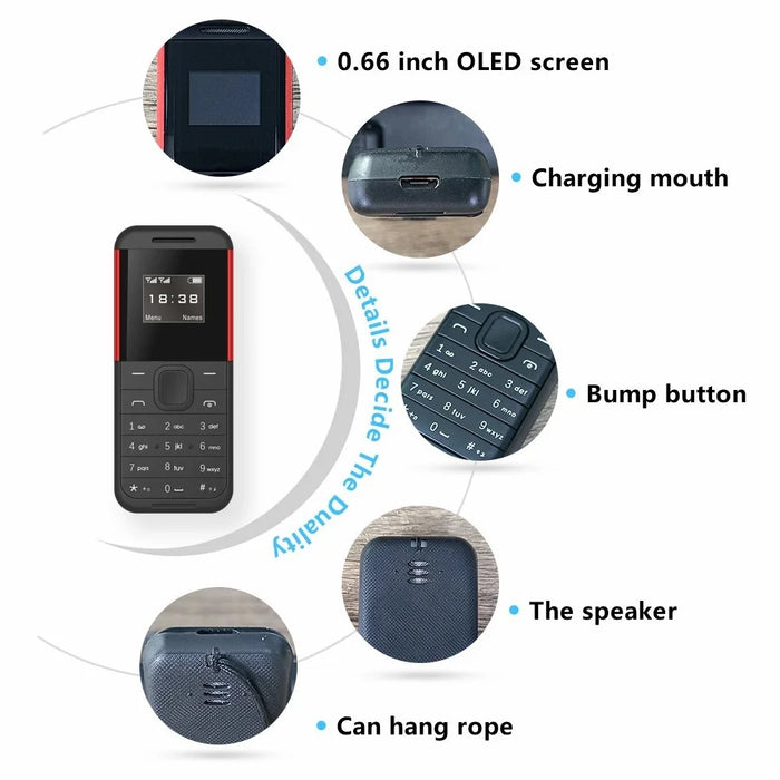 BM222 0.66-Inch Mini Dual SIM Standby Phone Portable Bar Phone - Black / Red - 4