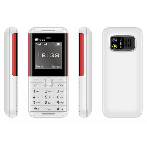 BM5310 1.33-Inch Mini Triple SIM Standby Bar Phone Portable 2G Cell Phone - White / Red - 1