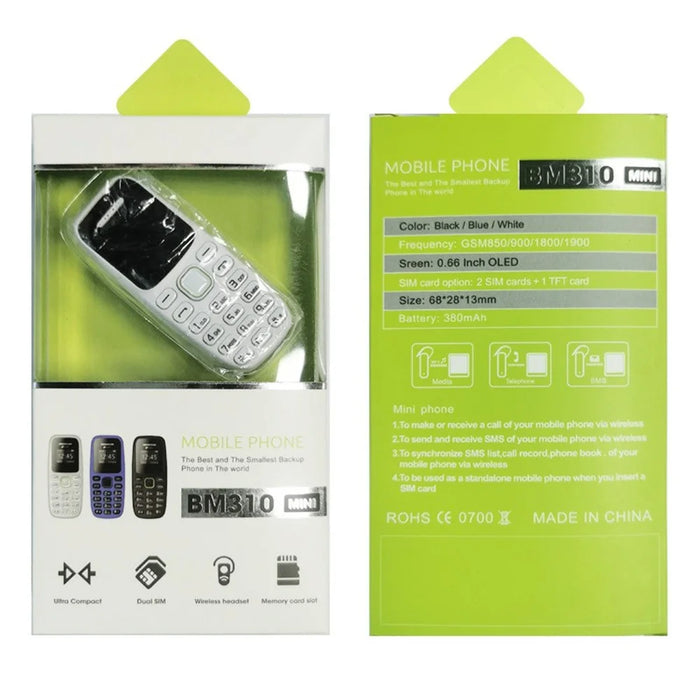 BM310 0.66-inch Screen 2G GSM Mobile Phone Dual-SIM Mini Bar Phone - Black - 4