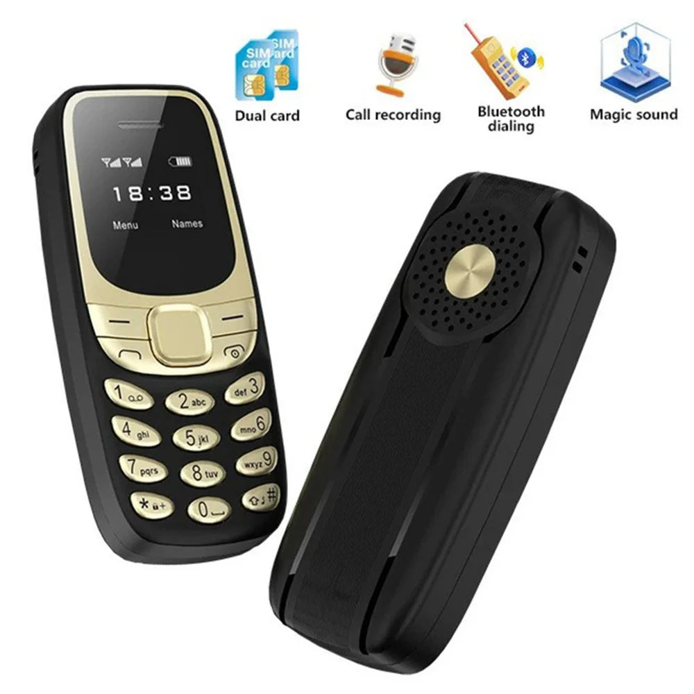 BM35 2G 0.66-Inch Mini Dual SIM Standby Slim Cell Phone - Black / Gold - 2