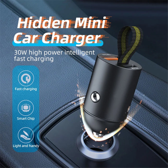 A1 Phone Fast Charging Adapter QC 3.0+PD 30W Dual Car Charger Hidden Car Cigarette Lighter - 2