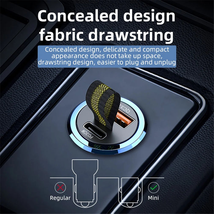 A1 Phone Fast Charging Adapter QC 3.0+PD 30W Dual Car Charger Hidden Car Cigarette Lighter - 3