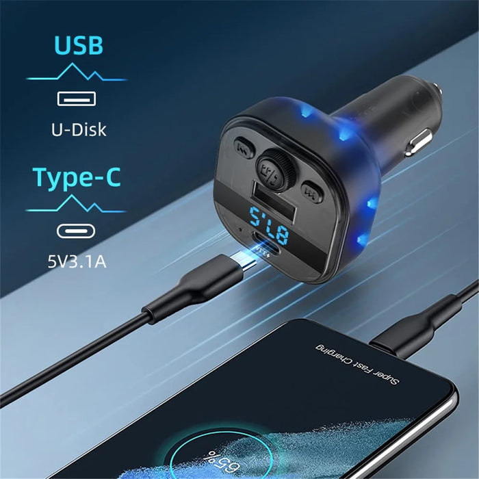 C1 Car Bluetooth-compatible MP3 Player Adapter Hands-free Charging Station with USB+Type-C Ports - 3