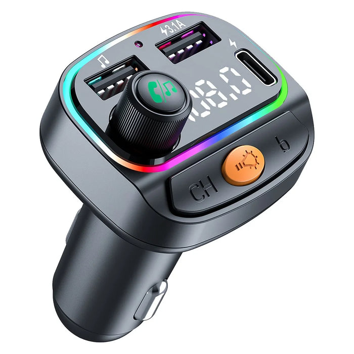 C2 Multifunctional Bluetooth-compatible MP3 Player Type-C+2 USB Car Charger with Ambient Light - 1