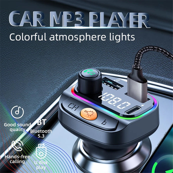 C2 Multifunctional Bluetooth-compatible MP3 Player Type-C+2 USB Car Charger with Ambient Light - 3