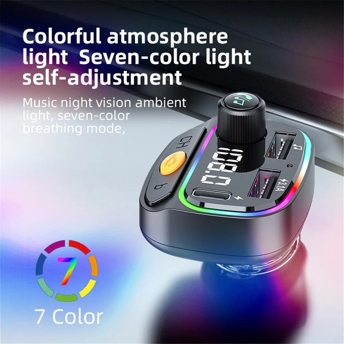C2 Multifunctional Bluetooth-compatible MP3 Player Type-C+2 USB Car Charger with Ambient Light - 4