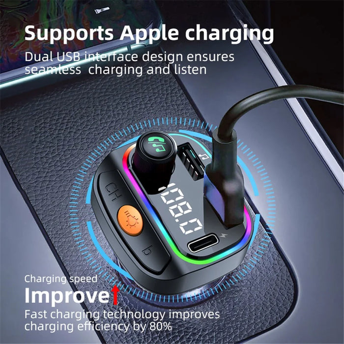 C2 Multifunctional Bluetooth-compatible MP3 Player Type-C+2 USB Car Charger with Ambient Light - 5