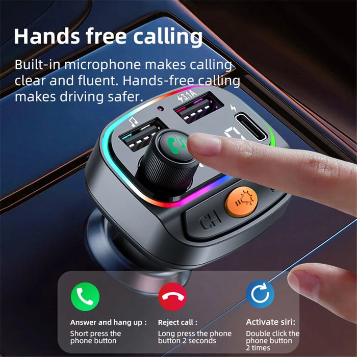 C2 Multifunctional Bluetooth-compatible MP3 Player Type-C+2 USB Car Charger with Ambient Light - 6
