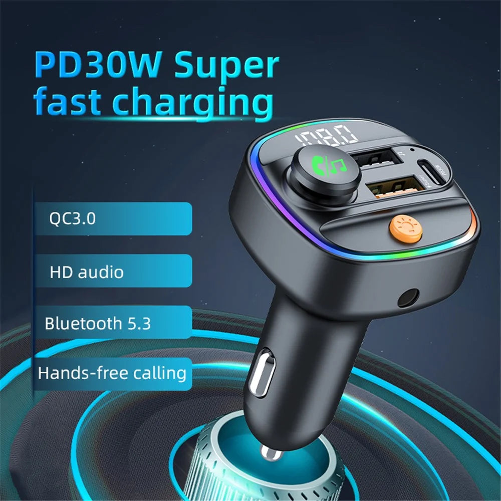 C4S Bluetooth-compatible 5.3 FM Transmitter with Digital Display for Car PD 30W+QC 3.0 Car Charger Audio MP3 Player - 3
