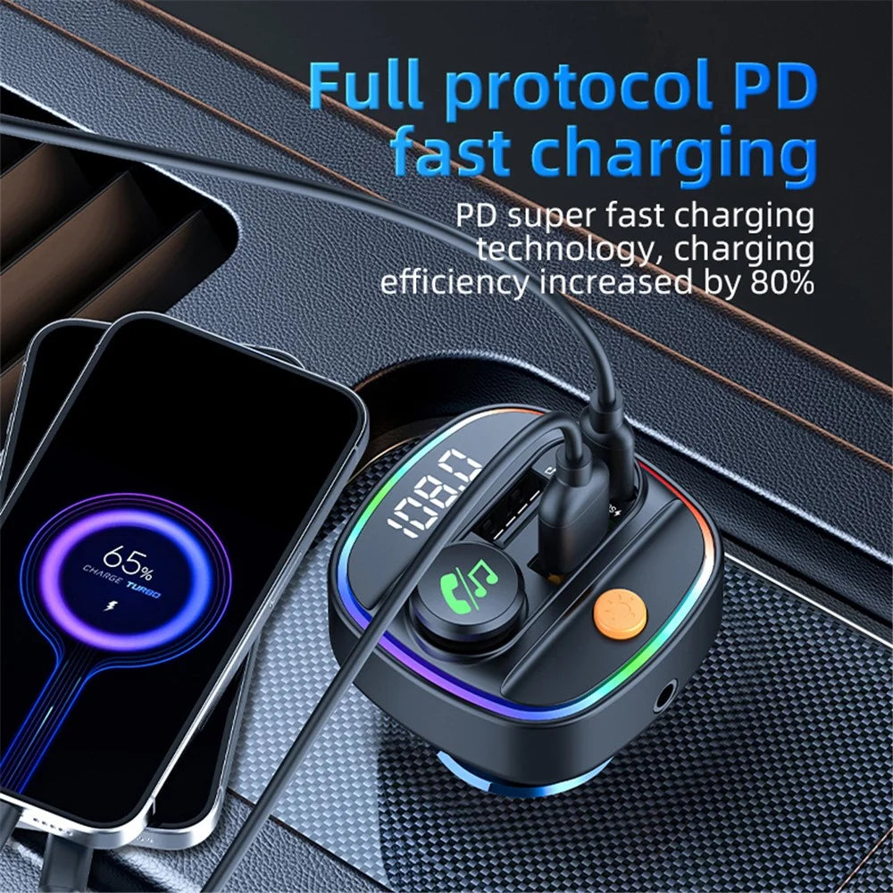 C4S Bluetooth-compatible 5.3 FM Transmitter with Digital Display for Car PD 30W+QC 3.0 Car Charger Audio MP3 Player - 4