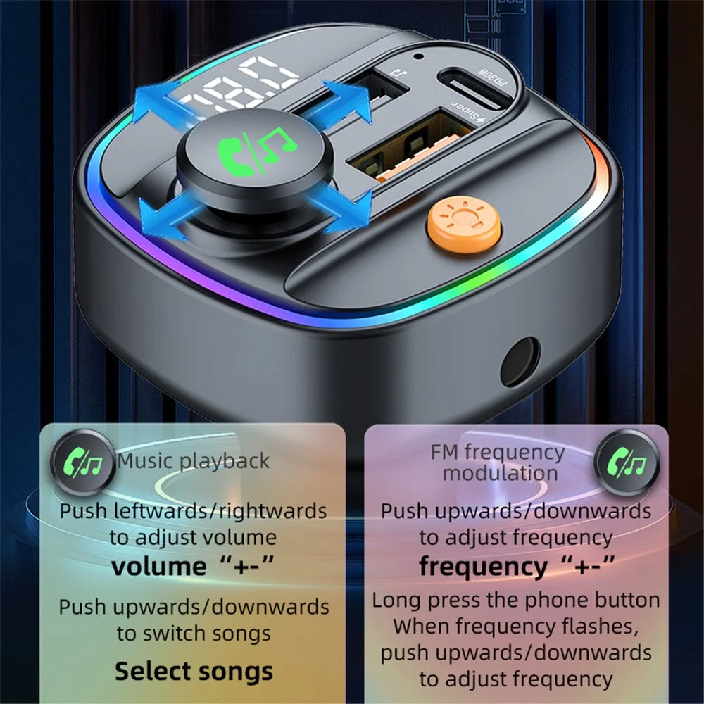 C4S Bluetooth-compatible 5.3 FM Transmitter with Digital Display for Car PD 30W+QC 3.0 Car Charger Audio MP3 Player - 7