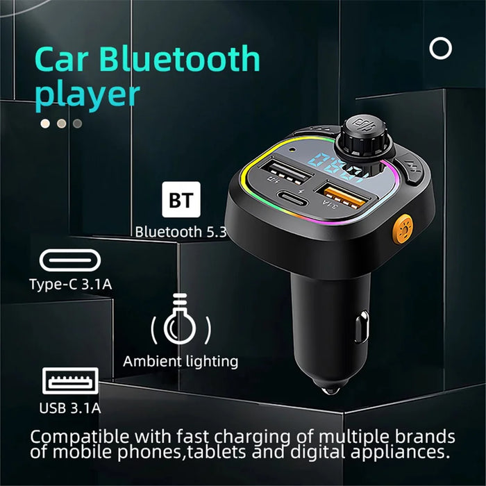 C6 Digital Display FM Car Bluetooth-compatible Transmitter Type-C+2 USB Fast Charger Audio MP3 Player - 2