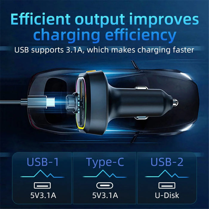 C6 Digital Display FM Car Bluetooth-compatible Transmitter Type-C+2 USB Fast Charger Audio MP3 Player - 3