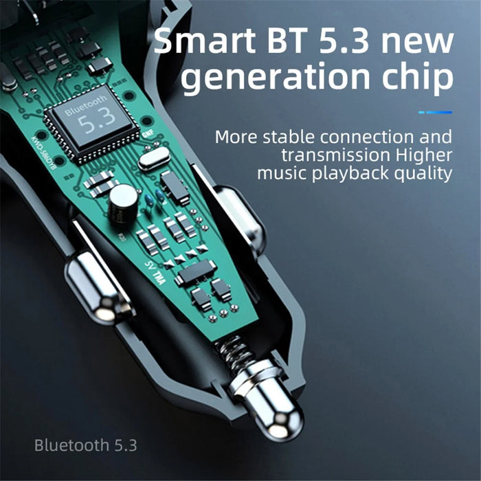 C6 Digital Display FM Car Bluetooth-compatible Transmitter Type-C+2 USB Fast Charger Audio MP3 Player - 5
