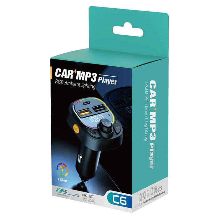 C6 Digital Display FM Car Bluetooth-compatible Transmitter Type-C+2 USB Fast Charger Audio MP3 Player - 7