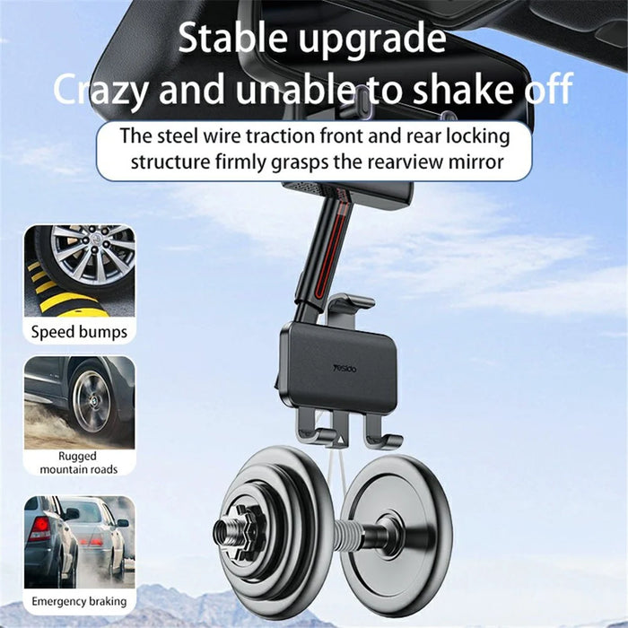 YESIDO C265 Car Rearview Mirror Phone Holder 360 Degree Rotating Mobile Phone Braceket - 3