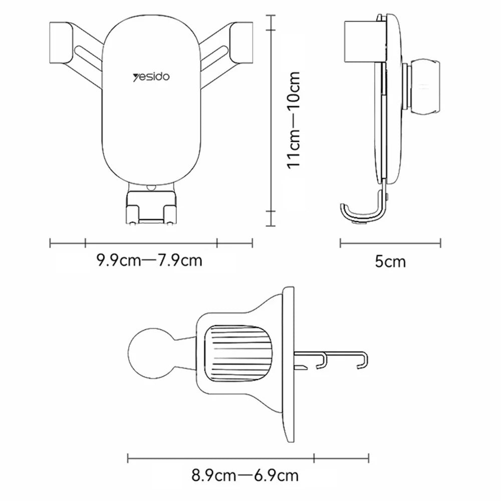 YESIDO C243 Car Air Vent Phone Holder ABS+Aluminum Alloy Gravity Phone Mount Braceket - 6