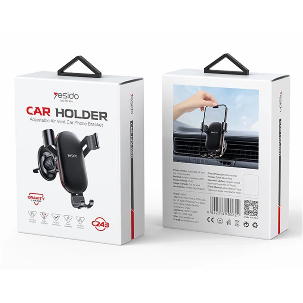 YESIDO C243 Car Air Vent Phone Holder ABS+Aluminum Alloy Gravity Phone Mount Braceket - 7