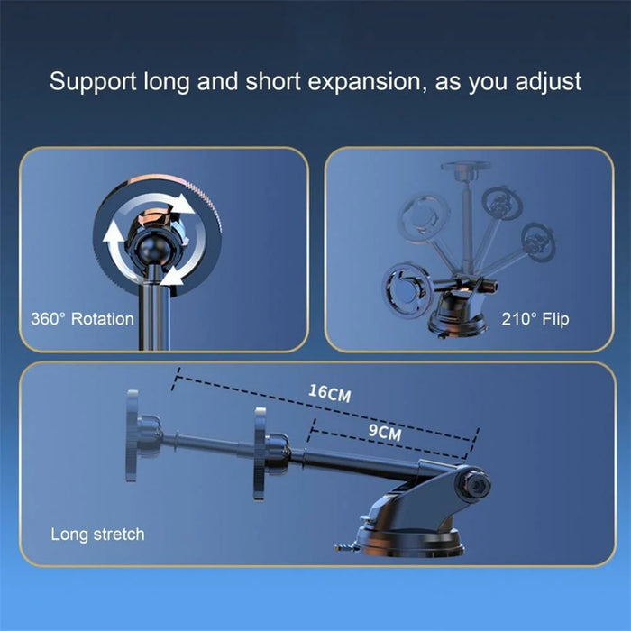 Q33 Car Dashboard Mount Suction Cup Base Telescopic Arm Magnetic Phone Holder Bracket - 3