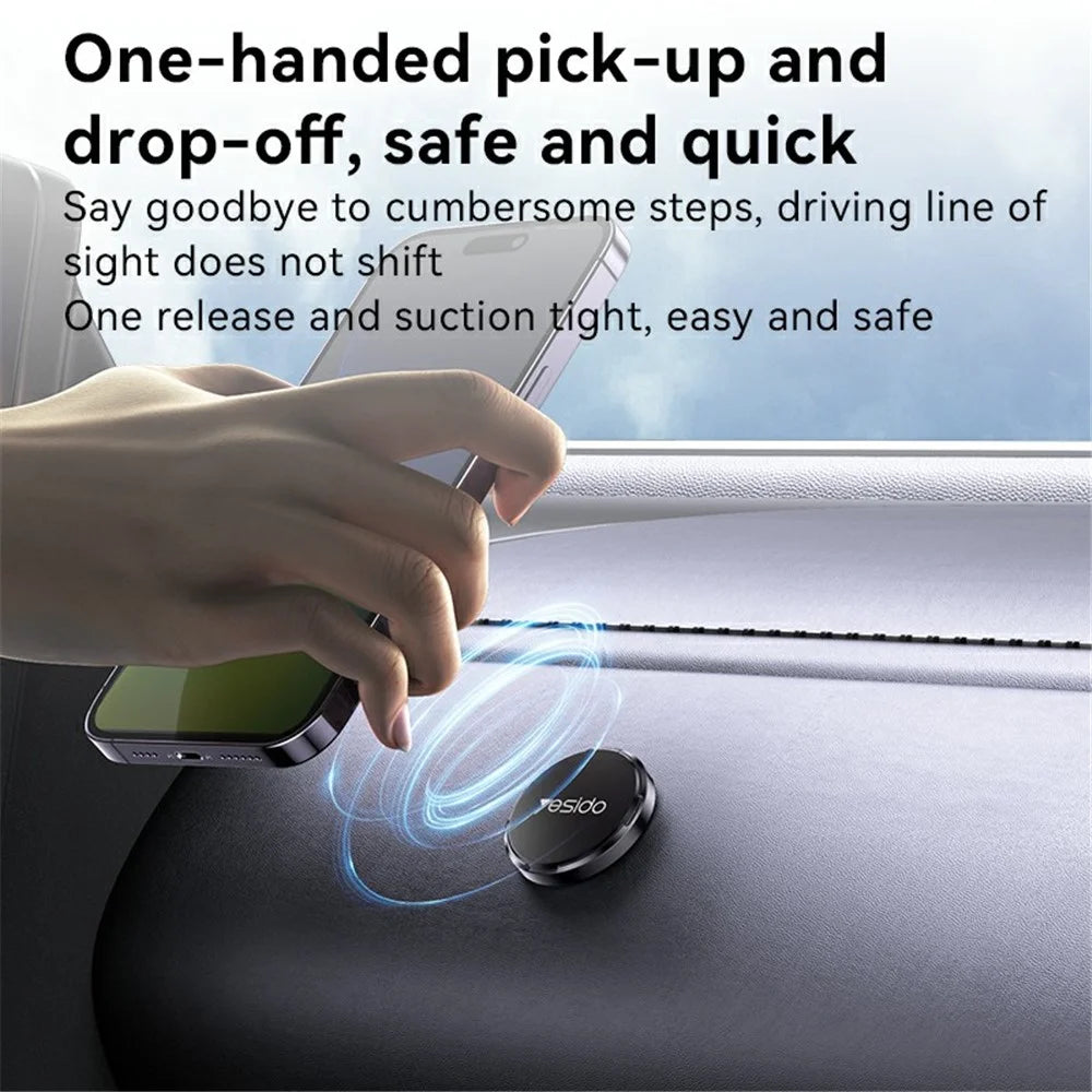 YESIDO C211 Round Magnetic Car Phone Holder Adhesive Zinc Alloy Cellphone Stand - 4