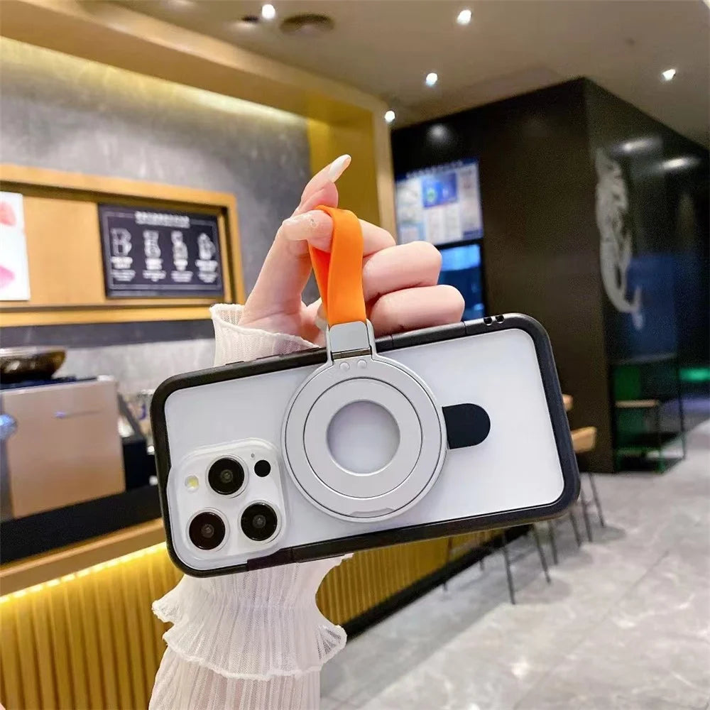 Phone Grip Stand with Finger Loop Strap Magnetic Ring Holder Kickstand for iPhone 15-12 - White - 2