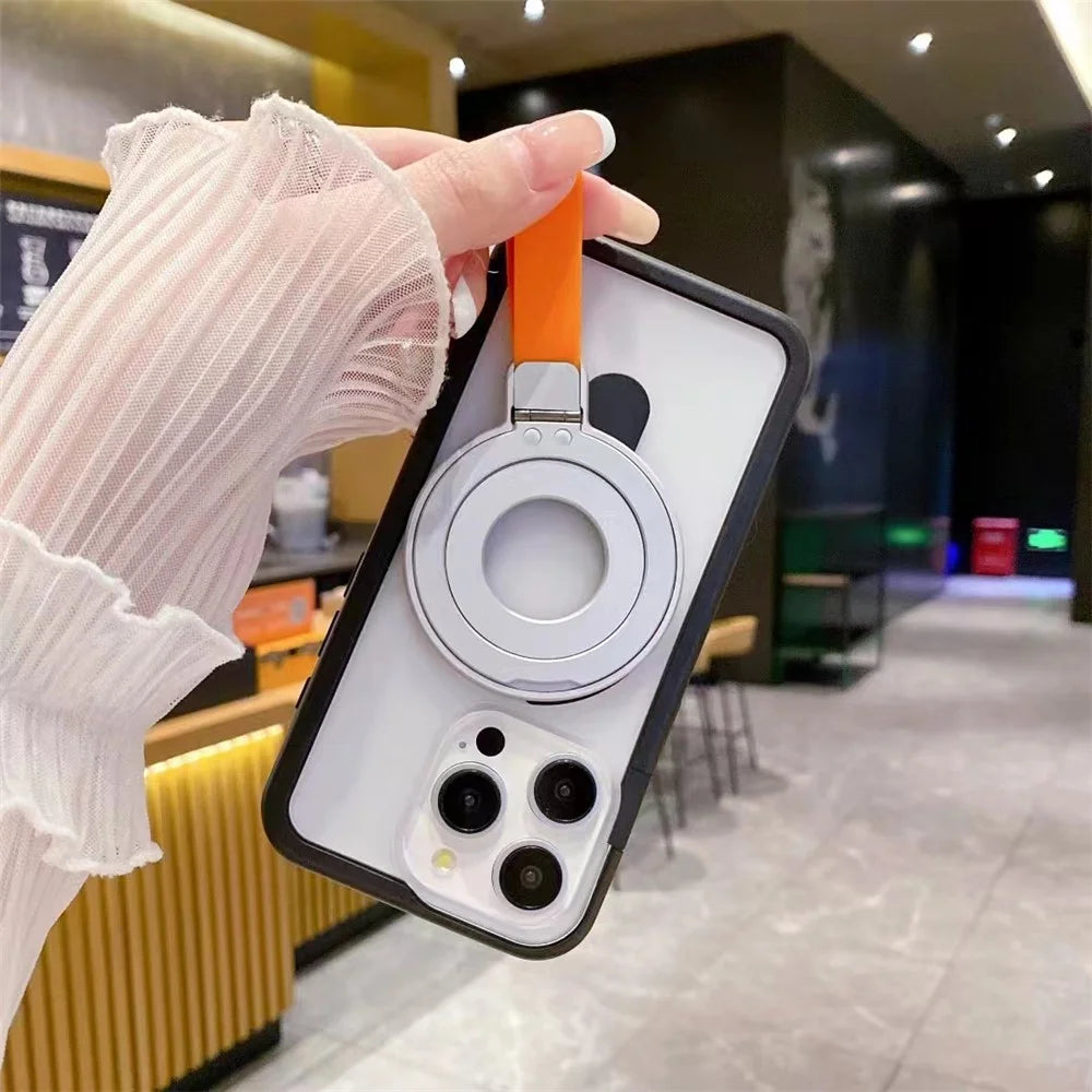 Phone Grip Stand with Finger Loop Strap Magnetic Ring Holder Kickstand for iPhone 15-12 - White - 3