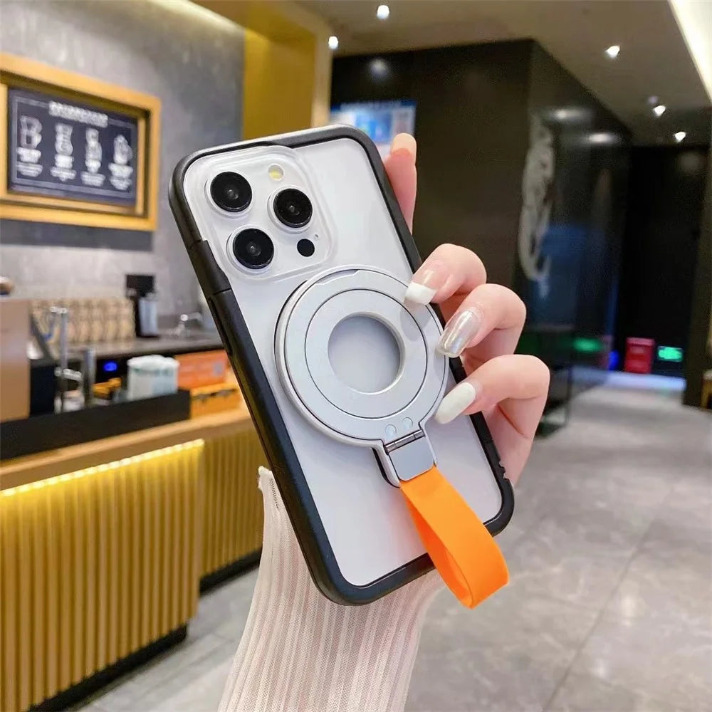 Phone Grip Stand with Finger Loop Strap Magnetic Ring Holder Kickstand for iPhone 15-12 - White - 4