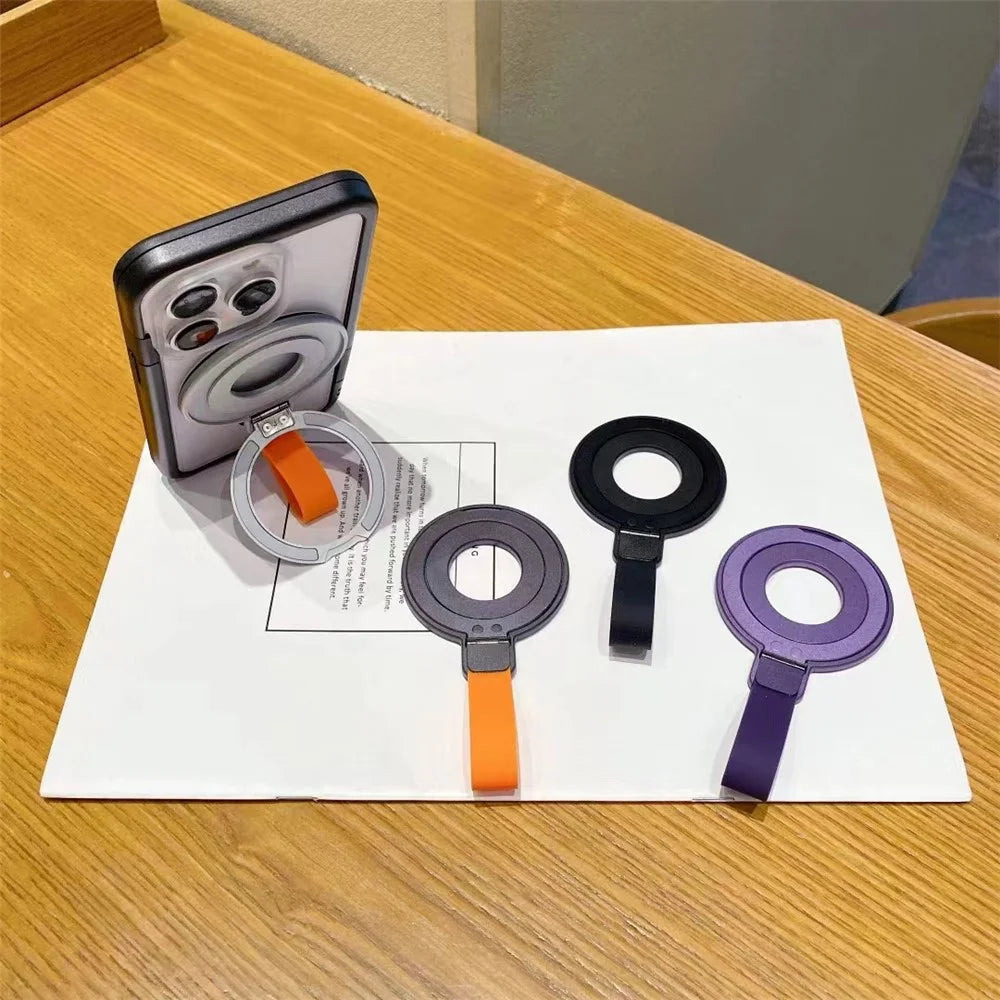 Phone Grip Stand with Finger Loop Strap Magnetic Ring Holder Kickstand for iPhone 15-12 - White - 5