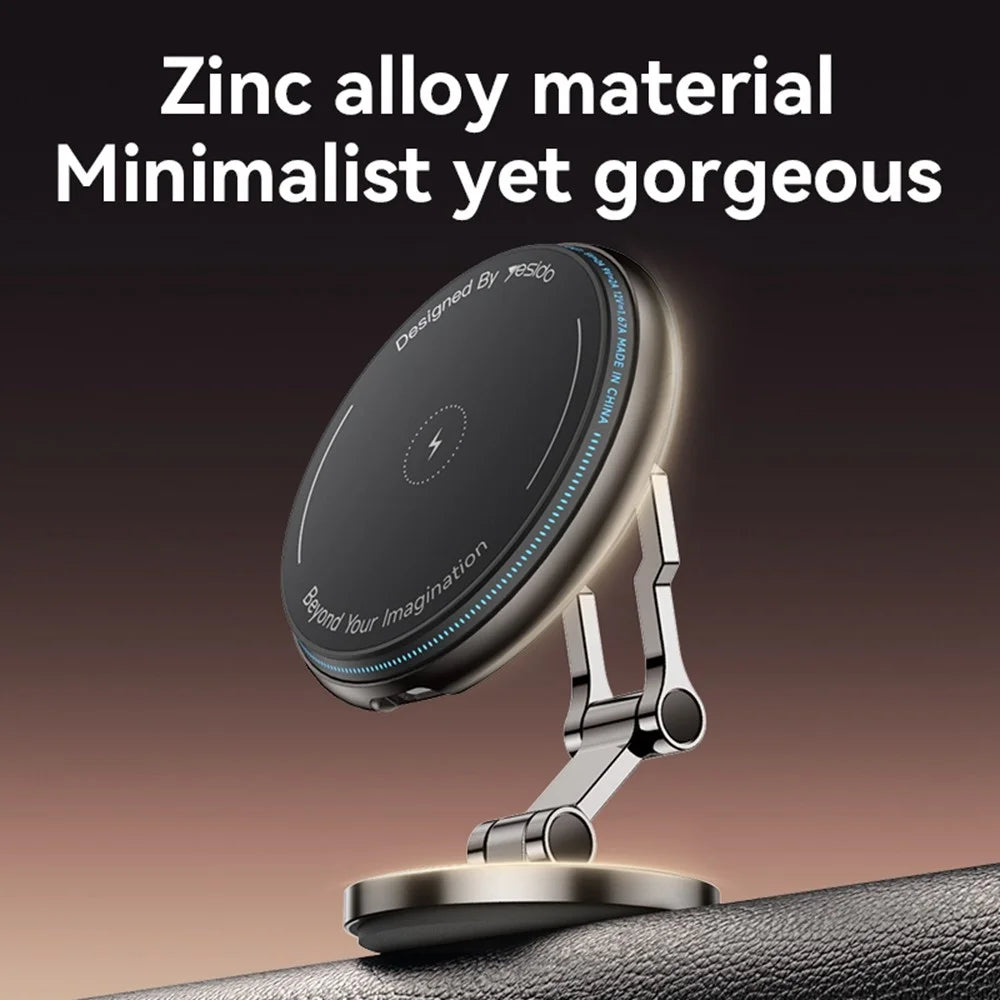 YESIDO C306 15W Magnetic Phone Wireless Charger Zinc Alloy Car Dashboard Phone Charging Stand - 3