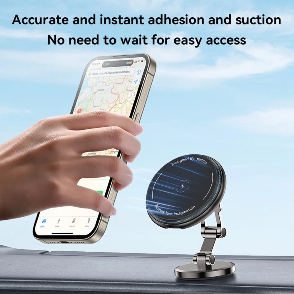 YESIDO C306 15W Magnetic Phone Wireless Charger Zinc Alloy Car Dashboard Phone Charging Stand - 5