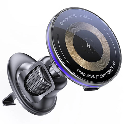 YESIDO C308 Round Phone Magnetic Holder Stand 15W Wireless Charger Car Air Outlet Bracket - 1