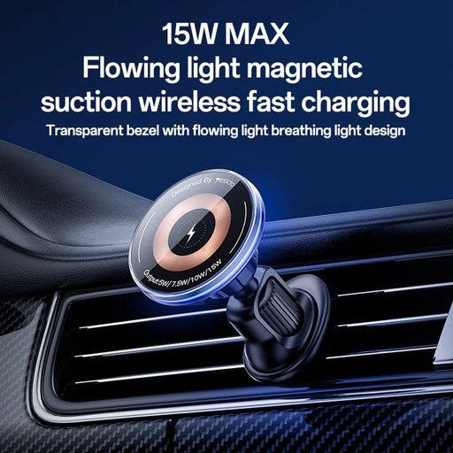 YESIDO C308 Round Phone Magnetic Holder Stand 15W Wireless Charger Car Air Outlet Bracket - 2