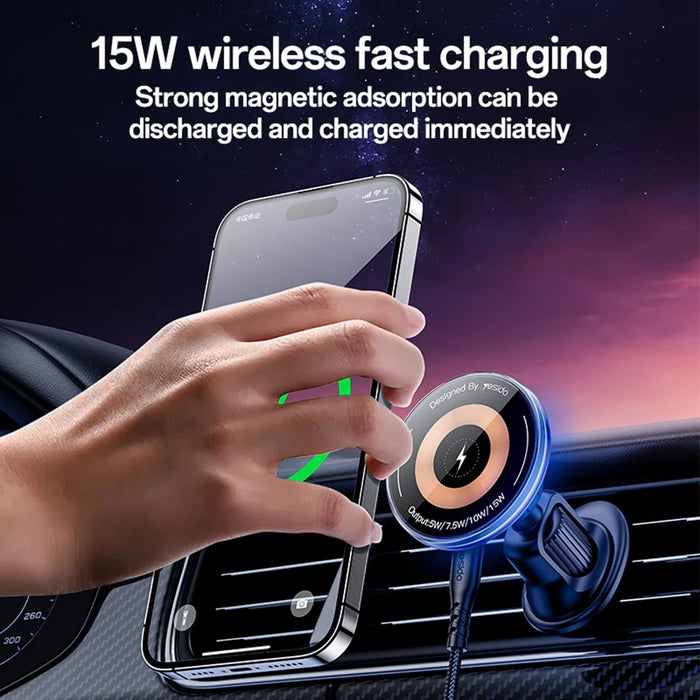 YESIDO C308 Round Phone Magnetic Holder Stand 15W Wireless Charger Car Air Outlet Bracket - 3