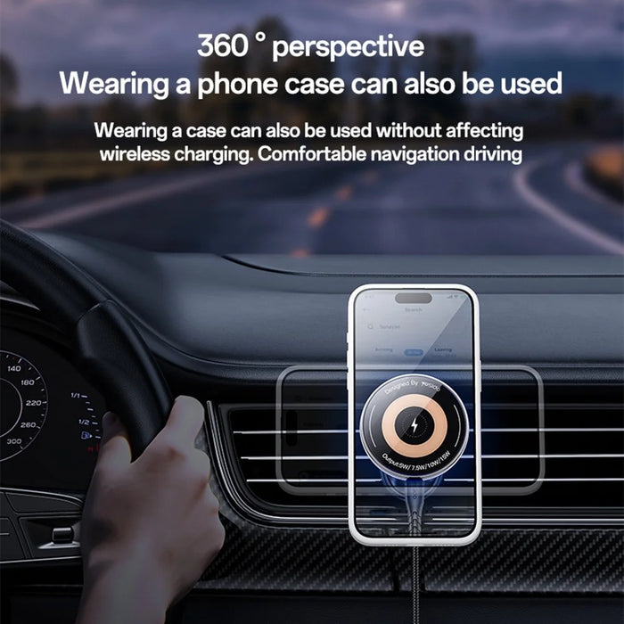 YESIDO C308 Round Phone Magnetic Holder Stand 15W Wireless Charger Car Air Outlet Bracket - 4