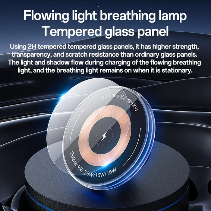 YESIDO C308 Round Phone Magnetic Holder Stand 15W Wireless Charger Car Air Outlet Bracket - 5