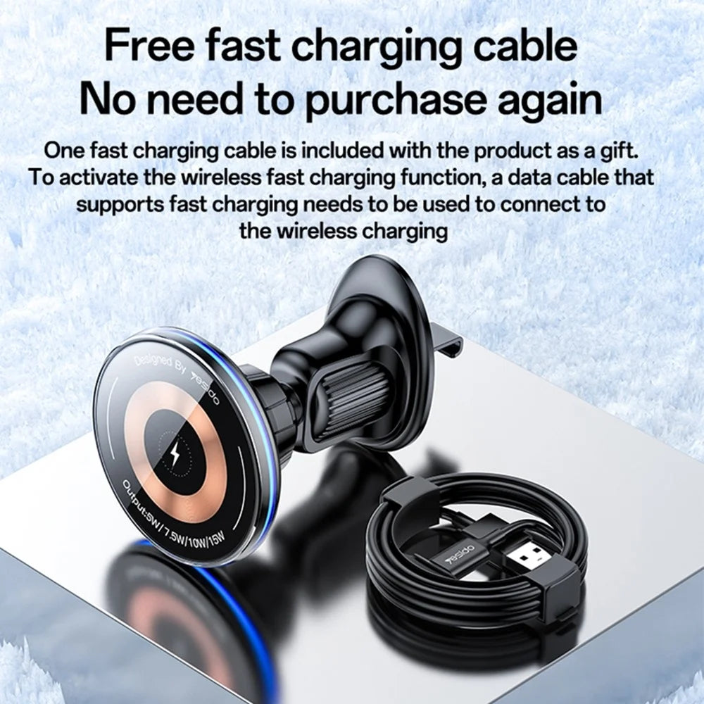 YESIDO C308 Round Phone Magnetic Holder Stand 15W Wireless Charger Car Air Outlet Bracket - 6