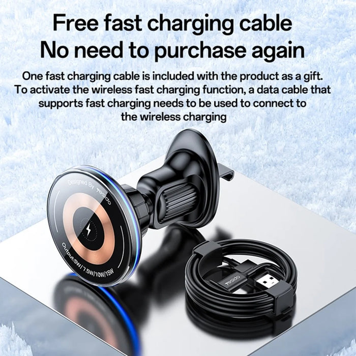 YESIDO C308 Round Phone Magnetic Holder Stand 15W Wireless Charger Car Air Outlet Bracket - 6