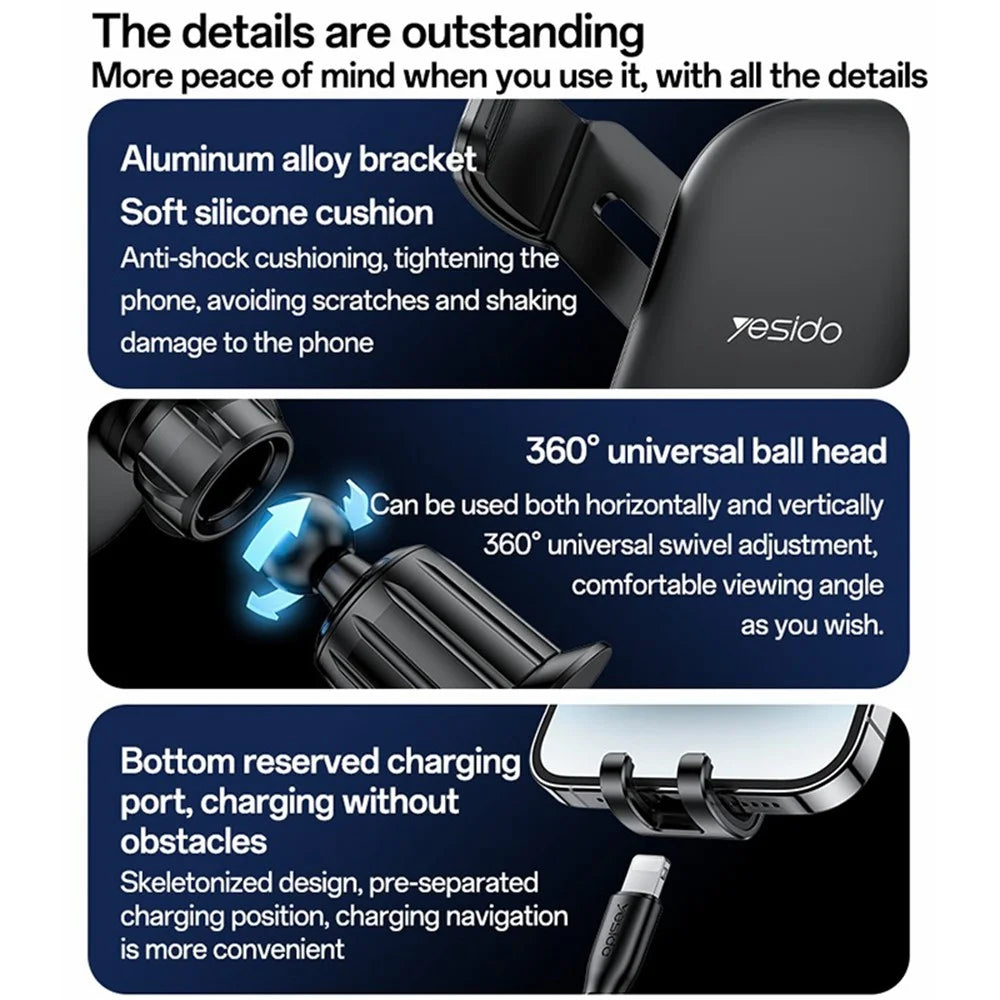 YESIDO C247 Gravity Sensing Phone Clamp Cell Phone Holder Car Air Vent Mount Bracket - 7