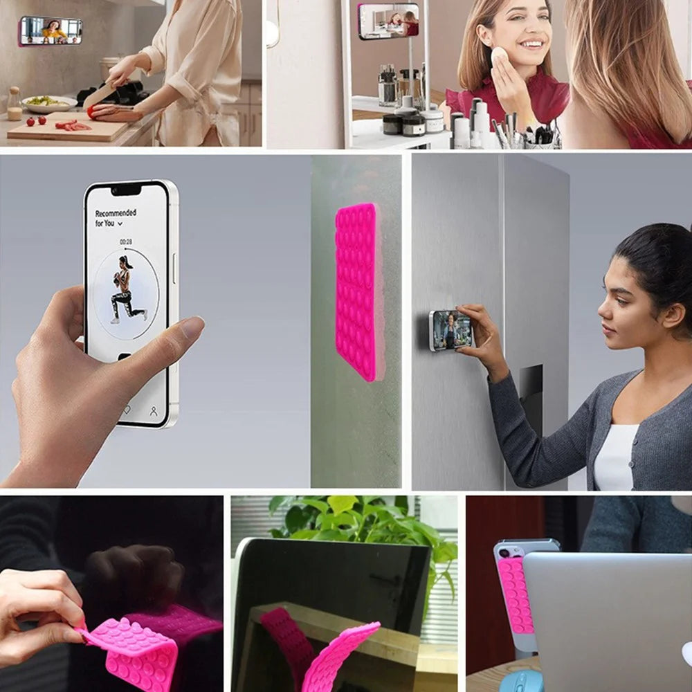 RK-X8 40 Grain Silicone Suction Cups Phone Mount Double Sides Mirror Shower Phone Holder - Rose - 5