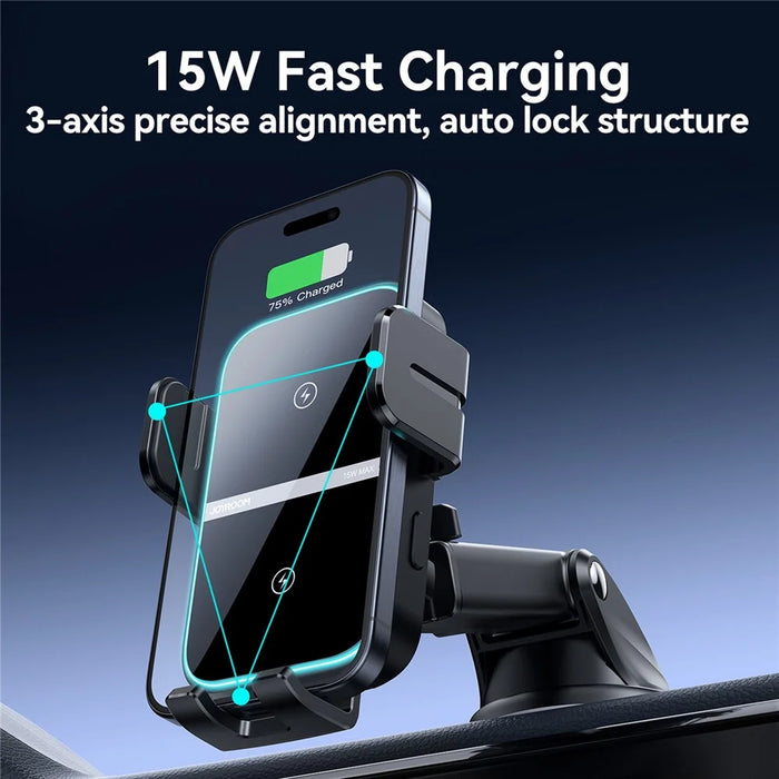 JOYROOM JR-ZS246S 15W Dual Coil Wireless Car Charger LED Light Phone Holder - 5